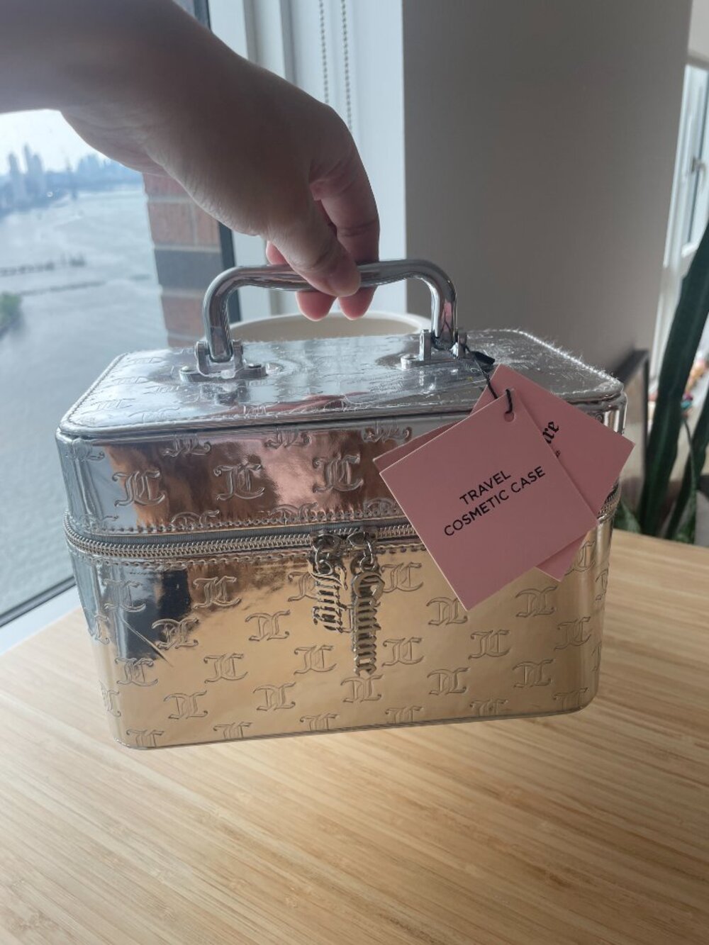NWT Juicy Couture Travel Cosmetic Cases Metallic - Silver